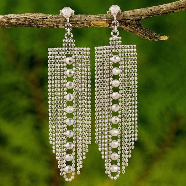 Alternate image for Beaded Sterling Silver Waterfall Earrings from Thailand Decadent Chandeliers