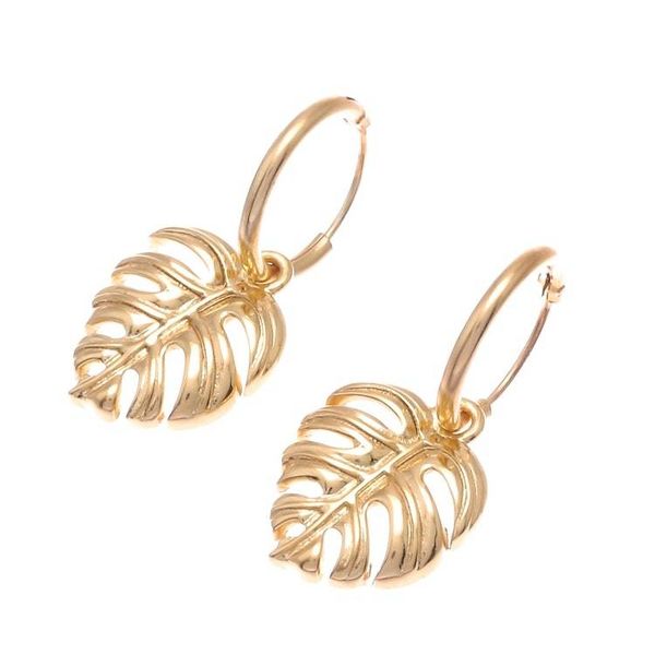 Alternate image for Handcrafted Thai Gold Plated Dangle Earrings Tropical Leaf