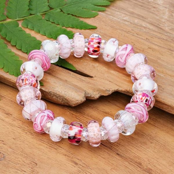Alternate image for Blown Glass and Crystal Beaded Stretch Bracelet in Pink Hue Art Glass
