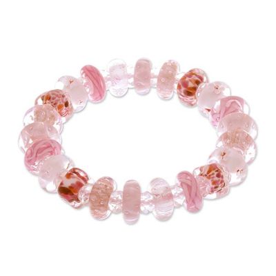 Alternate image for Blown Glass and Crystal Beaded Stretch Bracelet in Pink Hue Art Glass