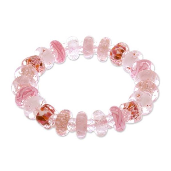 Alternate image for Blown Glass and Crystal Beaded Stretch Bracelet in Pink Hue Art Glass