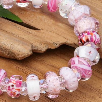 Alternate image for Blown Glass and Crystal Beaded Stretch Bracelet in Pink Hue Art Glass