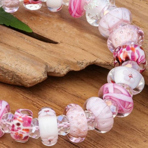Alternate image for Blown Glass and Crystal Beaded Stretch Bracelet in Pink Hue Art Glass