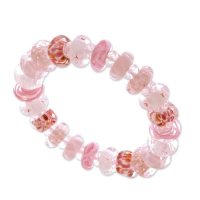Alternate image for Blown Glass and Crystal Beaded Stretch Bracelet in Pink Hue Art Glass