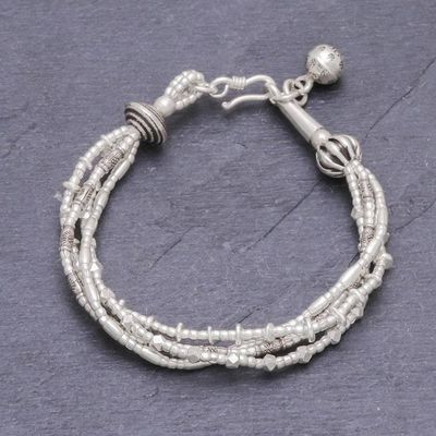 Alternate image for 950 Silver Beaded Bracelet with Stamped Charm from Thailand Karen with a Twist