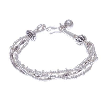 Alternate image for 950 Silver Beaded Bracelet with Stamped Charm from Thailand Karen with a Twist