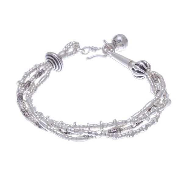 Alternate image for 950 Silver Beaded Bracelet with Stamped Charm from Thailand Karen with a Twist