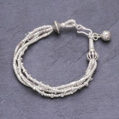 Alternate image for 950 Silver Beaded Bracelet with Stamped Charm from Thailand Karen with a Twist