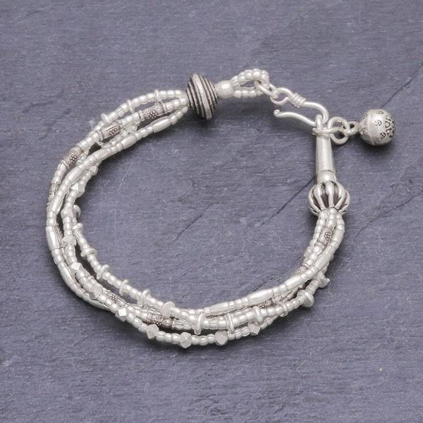 Alternate image for 950 Silver Beaded Bracelet with Stamped Charm from Thailand Karen with a Twist