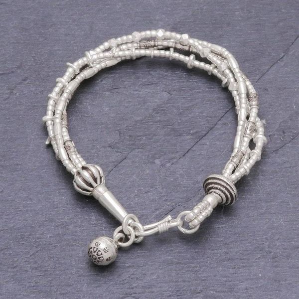 Alternate image for 950 Silver Beaded Bracelet with Stamped Charm from Thailand Karen with a Twist