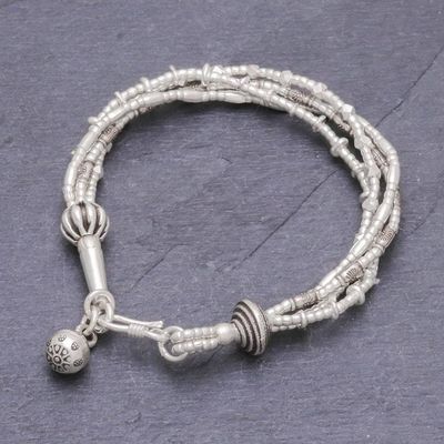 Alternate image for 950 Silver Beaded Bracelet with Stamped Charm from Thailand Karen with a Twist