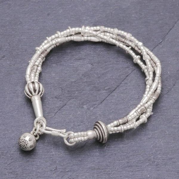 Alternate image for 950 Silver Beaded Bracelet with Stamped Charm from Thailand Karen with a Twist