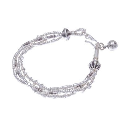 Alternate image for 950 Silver Beaded Bracelet with Stamped Charm from Thailand Karen with a Twist