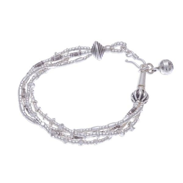 Alternate image for 950 Silver Beaded Bracelet with Stamped Charm from Thailand Karen with a Twist