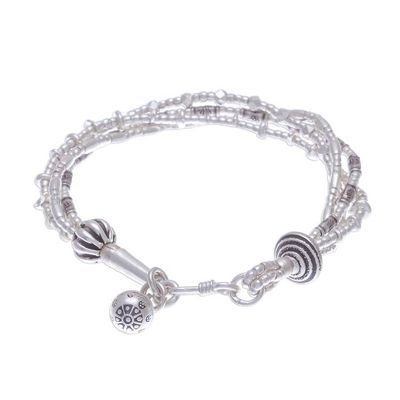 Alternate image for 950 Silver Beaded Bracelet with Stamped Charm from Thailand Karen with a Twist
