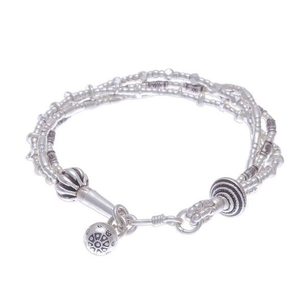 Alternate image for 950 Silver Beaded Bracelet with Stamped Charm from Thailand Karen with a Twist