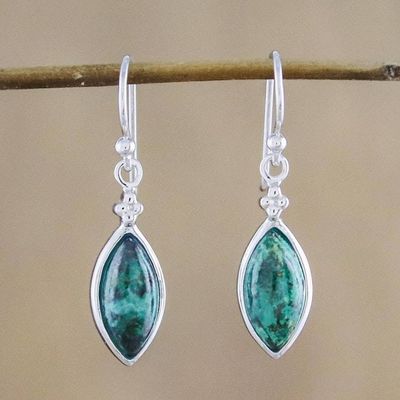 Alternate image for Rhodium Plated Chrysocolla Dangle Earrings from Thailand Angel Dreams