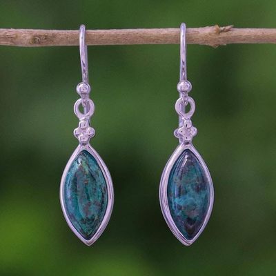 Alternate image for Rhodium Plated Chrysocolla Dangle Earrings from Thailand Angel Dreams
