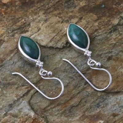 Alternate image for Rhodium Plated Chrysocolla Dangle Earrings from Thailand Angel Dreams