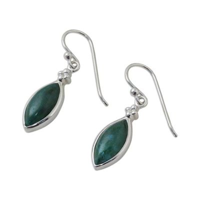 Alternate image for Rhodium Plated Chrysocolla Dangle Earrings from Thailand Angel Dreams