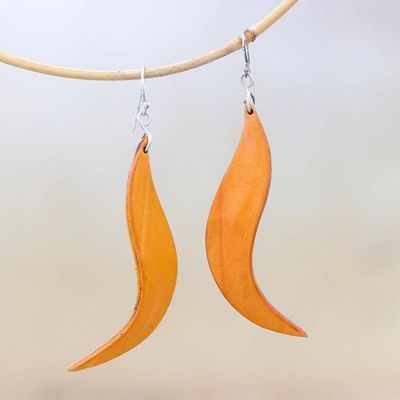 Alternate image for Wavy Leather Dangle Earrings in Yellow from Thailand Lithe Leaves in Yellow