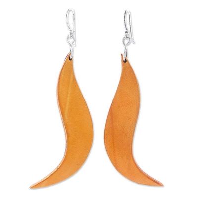 Alternate image for Wavy Leather Dangle Earrings in Yellow from Thailand Lithe Leaves in Yellow