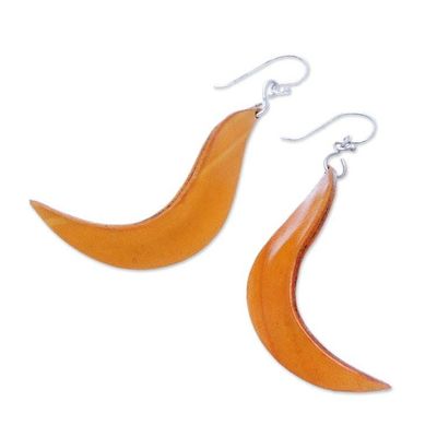 Alternate image for Wavy Leather Dangle Earrings in Yellow from Thailand Lithe Leaves in Yellow