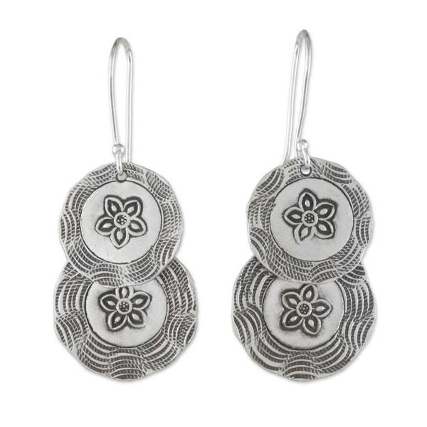 Alternate image for Karen Hill Tribe Silver Floral Boho Dangle Earrings Flower Coins