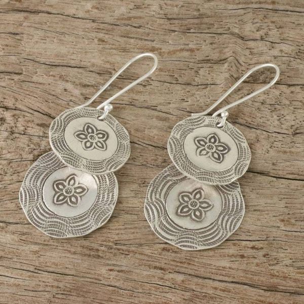 Alternate image for Karen Hill Tribe Silver Floral Boho Dangle Earrings Flower Coins