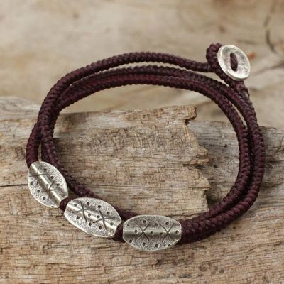 Alternate image for Fair Trade Thai Wrap Bracelet with Brown Cord and 950 Silver Chiang Mai Brown