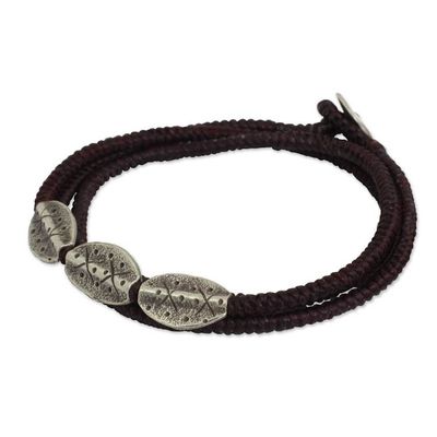Alternate image for Fair Trade Thai Wrap Bracelet with Brown Cord and 950 Silver Chiang Mai Brown