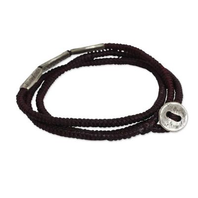 Alternate image for Fair Trade Thai Wrap Bracelet with Brown Cord and 950 Silver Chiang Mai Brown