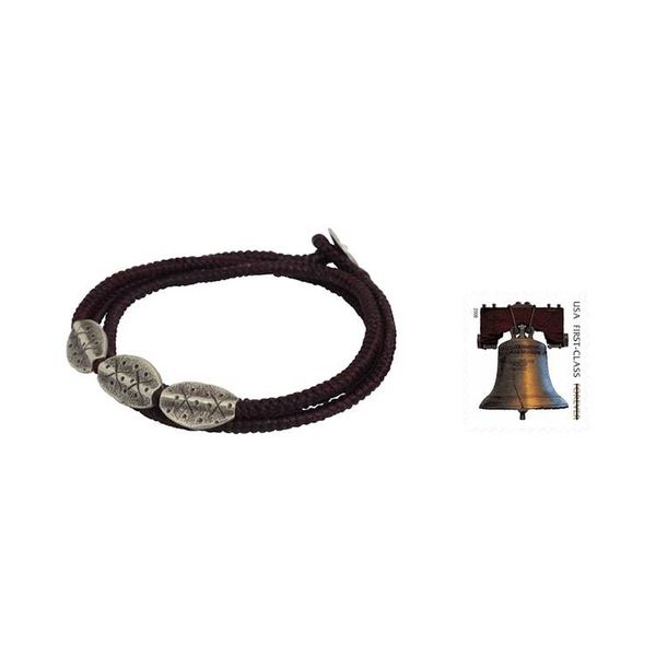Alternate image for Fair Trade Thai Wrap Bracelet with Brown Cord and 950 Silver Chiang Mai Brown