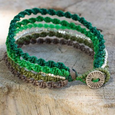Alternate image for Thai Hill Tribe Silver Beads on Green Wristband Bracelet Wondrous Green