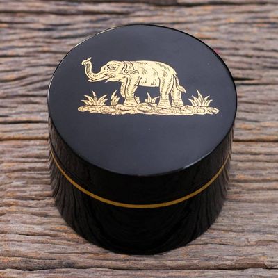 Alternate image for Round Lacquerware Box with Elephant Motif Elephant Play