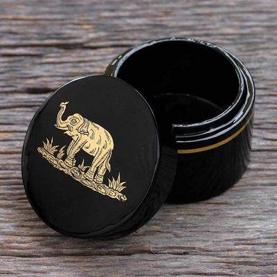 Alternate image for Round Lacquerware Box with Elephant Motif Elephant Play