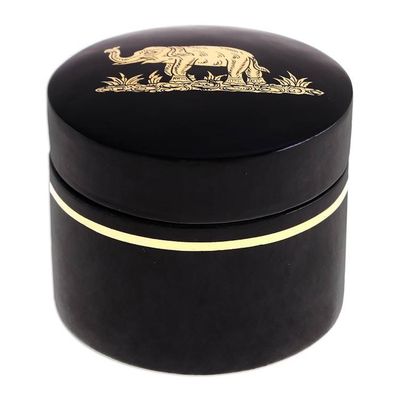 Alternate image for Round Lacquerware Box with Elephant Motif Elephant Play