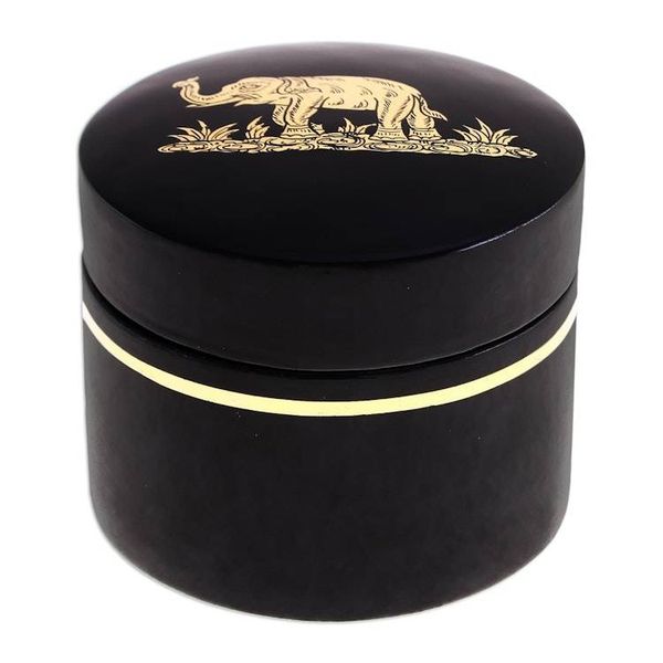 Alternate image for Round Lacquerware Box with Elephant Motif Elephant Play