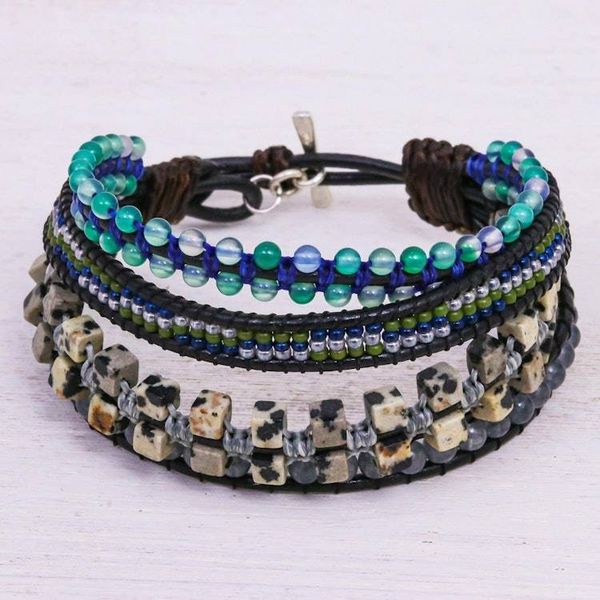 Alternate image for Hand Crafted Beaded Wristband Gemstone Bracelet Layers and Layers