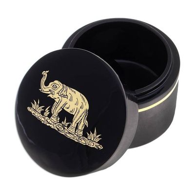Alternate image for Round Lacquerware Box with Elephant Motif Elephant Play