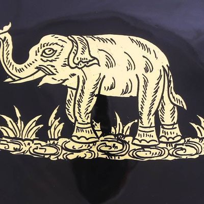 Alternate image for Round Lacquerware Box with Elephant Motif Elephant Play