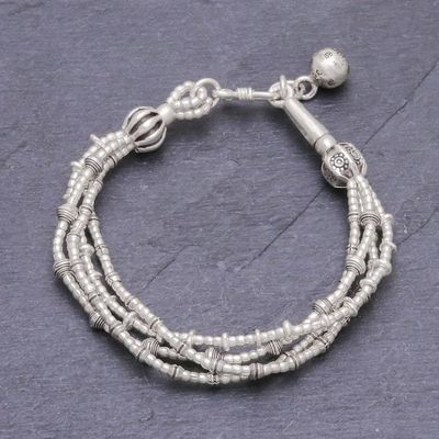 Alternate image for 950 Silver Beaded Bracelet with Stamped Charm from Thailand Lively Karen