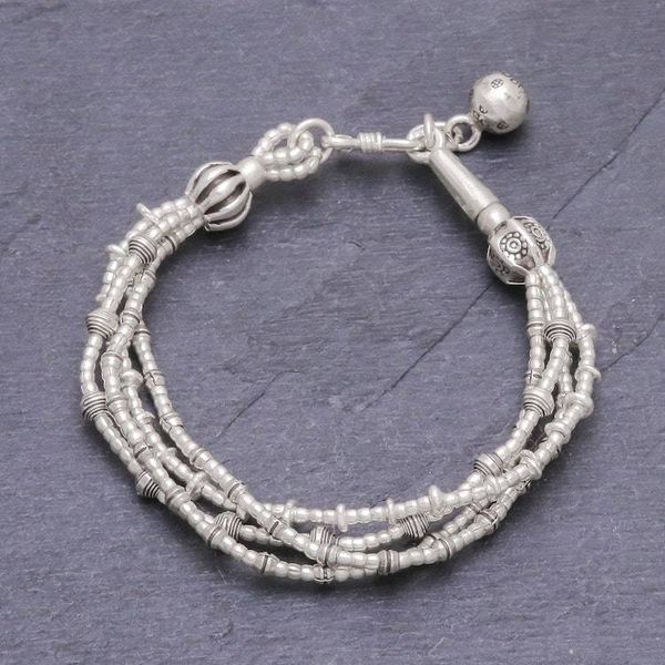 Alternate image for 950 Silver Beaded Bracelet with Stamped Charm from Thailand Lively Karen