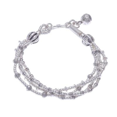 Alternate image for 950 Silver Beaded Bracelet with Stamped Charm from Thailand Lively Karen