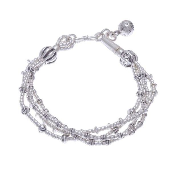 Alternate image for 950 Silver Beaded Bracelet with Stamped Charm from Thailand Lively Karen