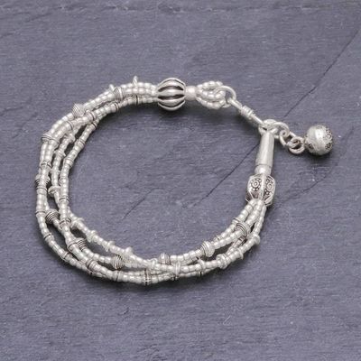 Alternate image for 950 Silver Beaded Bracelet with Stamped Charm from Thailand Lively Karen