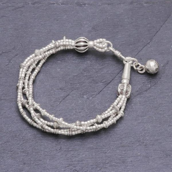 Alternate image for 950 Silver Beaded Bracelet with Stamped Charm from Thailand Lively Karen