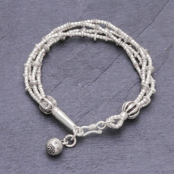Alternate image for 950 Silver Beaded Bracelet with Stamped Charm from Thailand Lively Karen