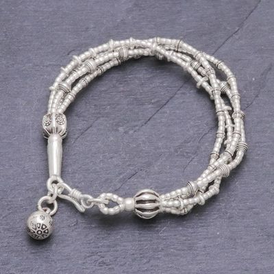 Alternate image for 950 Silver Beaded Bracelet with Stamped Charm from Thailand Lively Karen