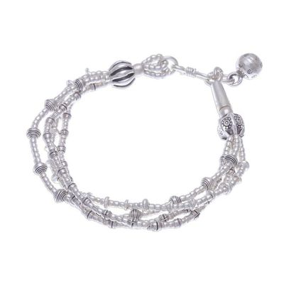 Alternate image for 950 Silver Beaded Bracelet with Stamped Charm from Thailand Lively Karen
